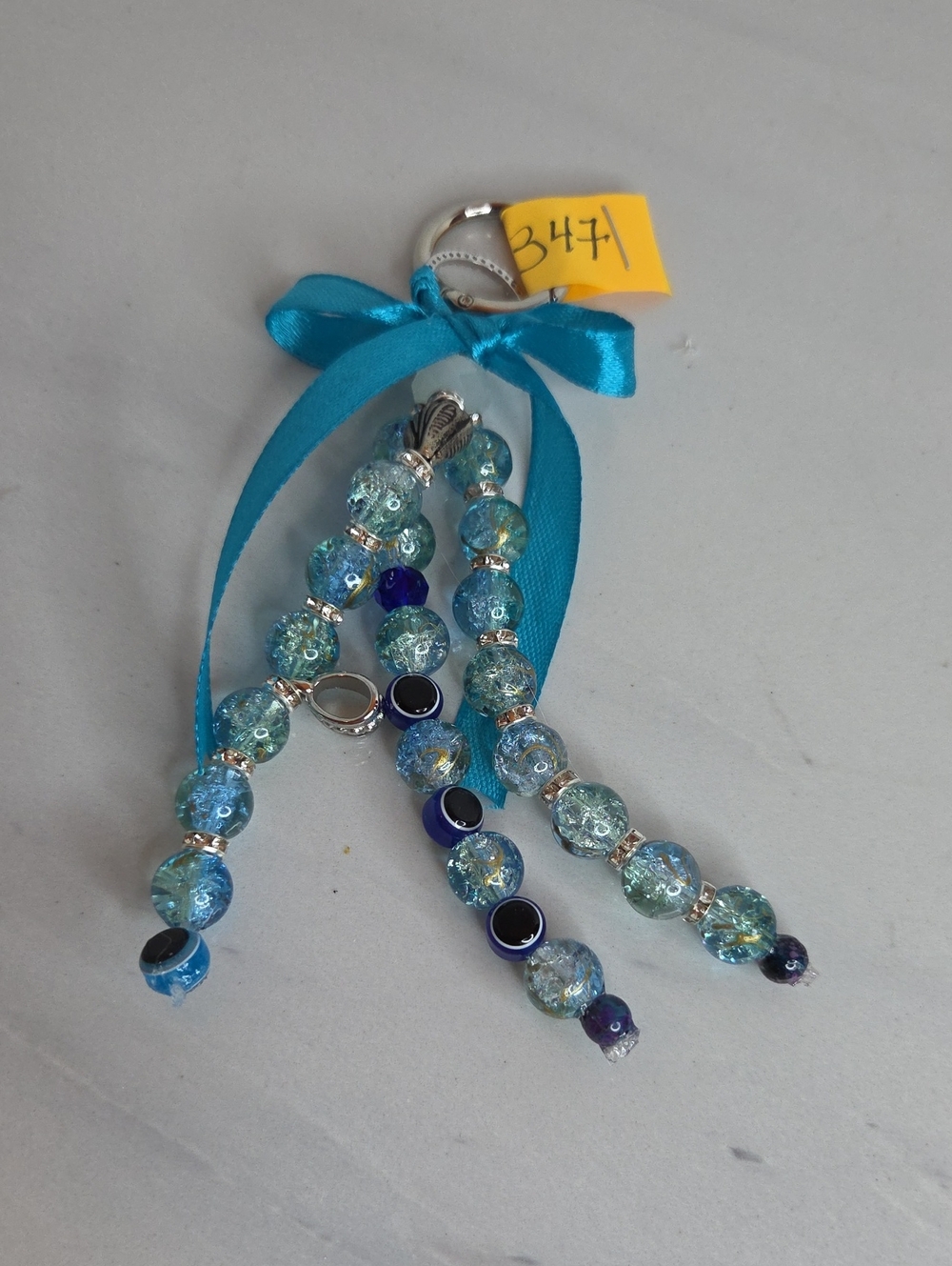 347 - Blue Glass Bead Tassel Bag Charm